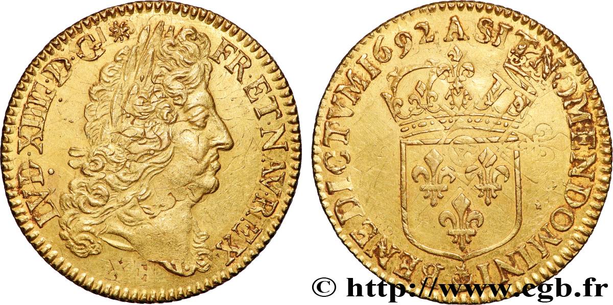 LOUIS XIV  THE SUN KING  Double louis d or à l écu 1692 Paris AU