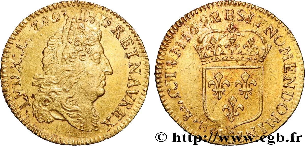 LOUIS XIV  THE SUN KING  Demi-louis d or à l écu 1692 Rouen VZ/fVZ