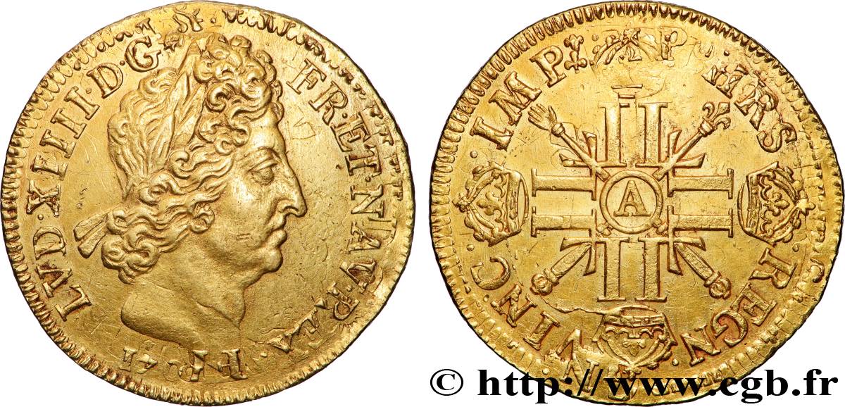 LOUIS XIV  THE SUN KING  Double louis d or aux huit L et aux insignes 1701 Paris AU