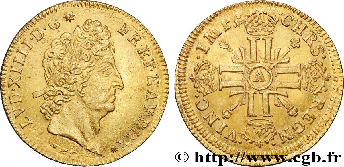 LOUIS XIV  THE SUN KING  Louis d’or aux huit L et aux insignes 1701  Paris MBC+/EBC