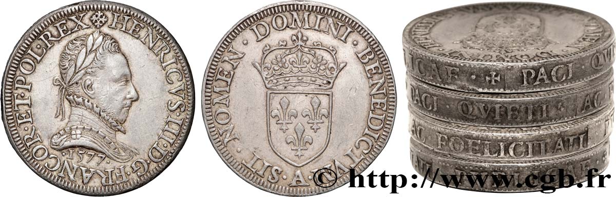 HENRY III Piéfort de poids quadruple du teston 1577 Paris AU