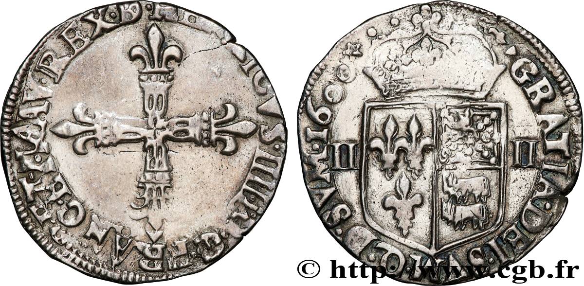 HENRY IV Quart d écu de Béarn 1600 Morlaàs VF