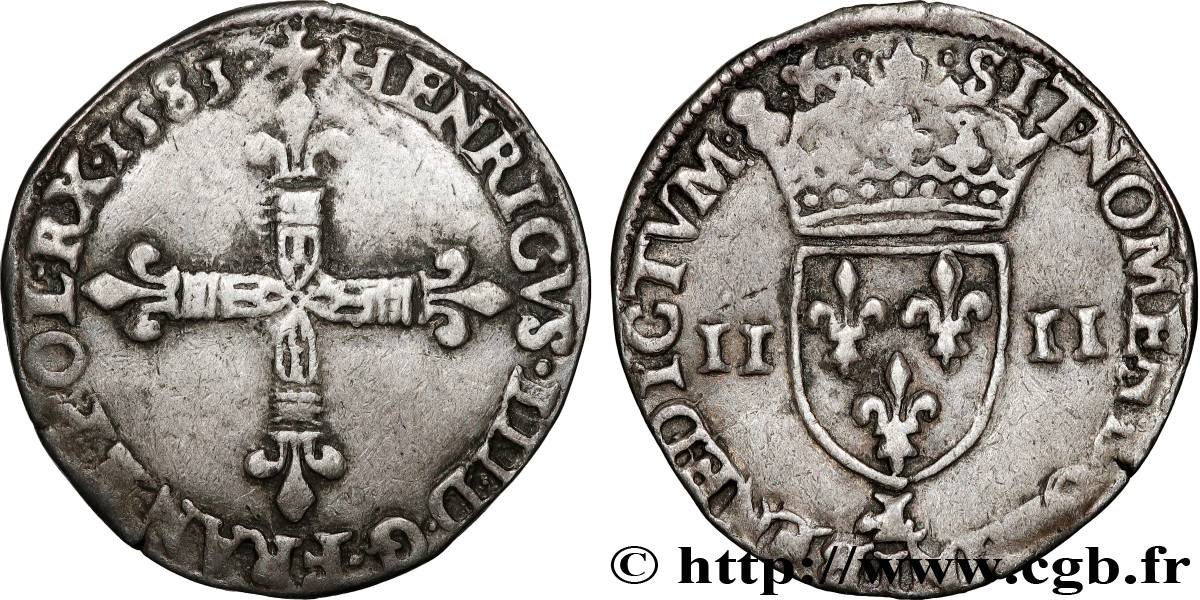 HENRY III Quart d écu, croix de face 1583 Bayonne VF