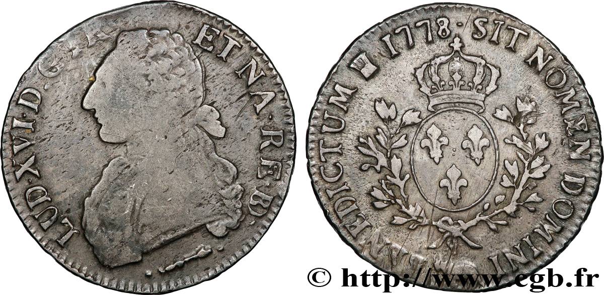 LOUIS XVI Écu aux branches d olivier 1778 Pau VF/XF