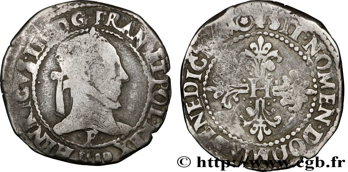 HENRY III Franc au col plat 1580 Angers VF