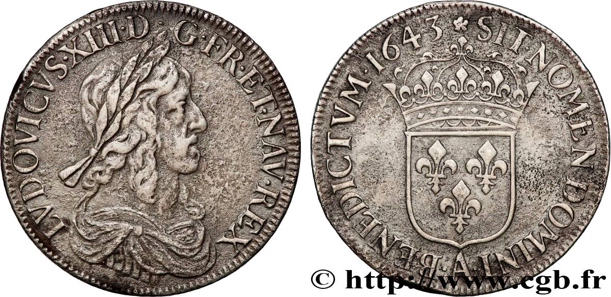 LOUIS XIII  Écu, buste drapé et cuirassé (2e buste de Jean Warin) 1643 Paris, Monnaie de Matignon AU