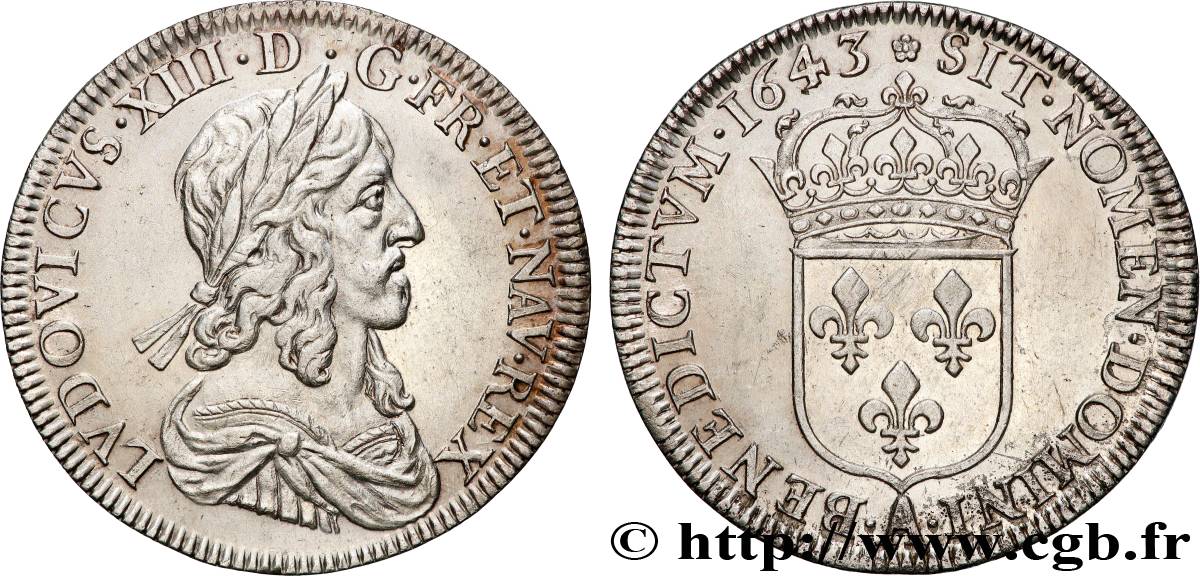 LOUIS XIII Demi-écu, buste drapé et cuirassé (2e buste de Jean Warin) 1643 Paris, Monnaie de Matignon AU