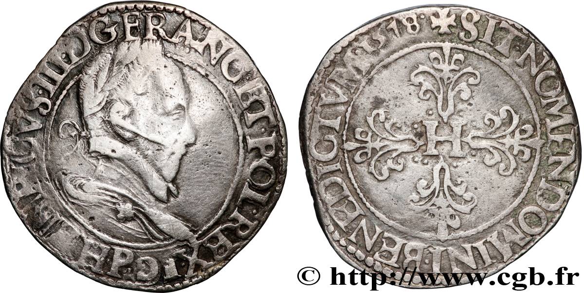 HENRY III Franc au col plat 1578 Dijon VF