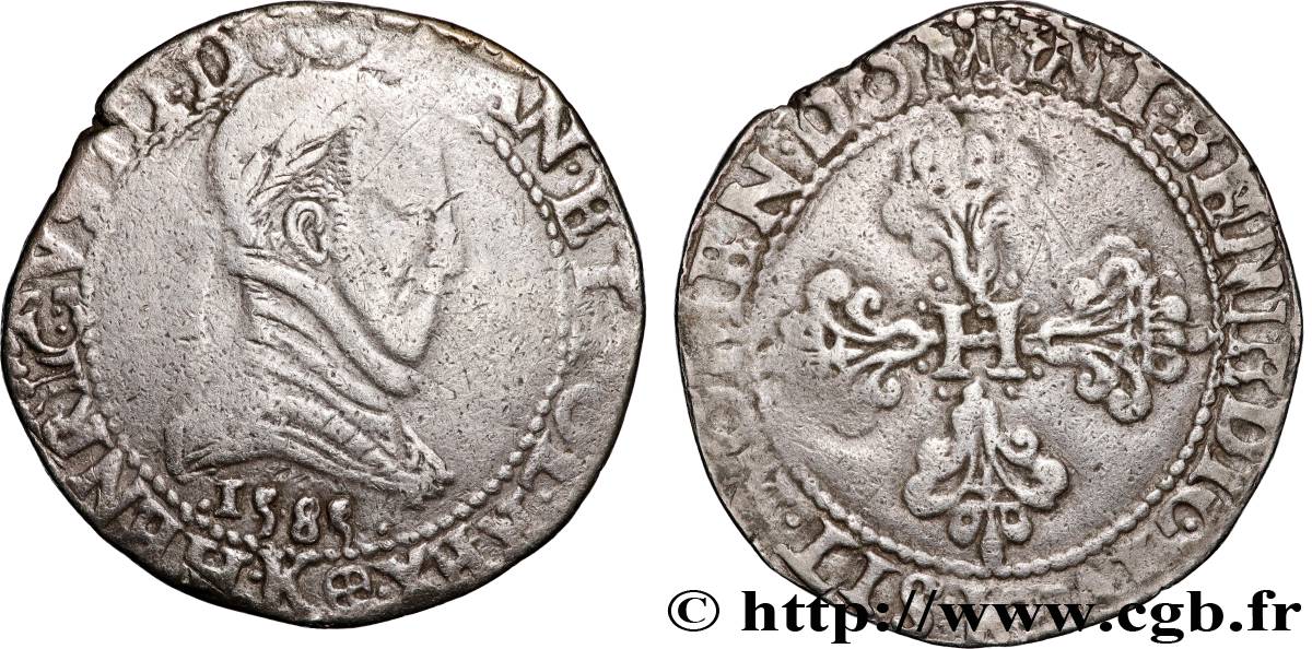 HENRY III Franc au col plat 1585 Bordeaux q.BB