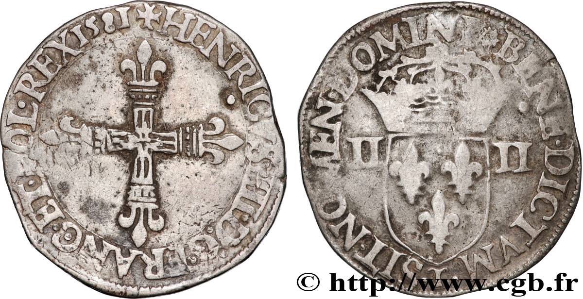 HENRY III Quart d écu, croix de face 1581 Nantes fSS