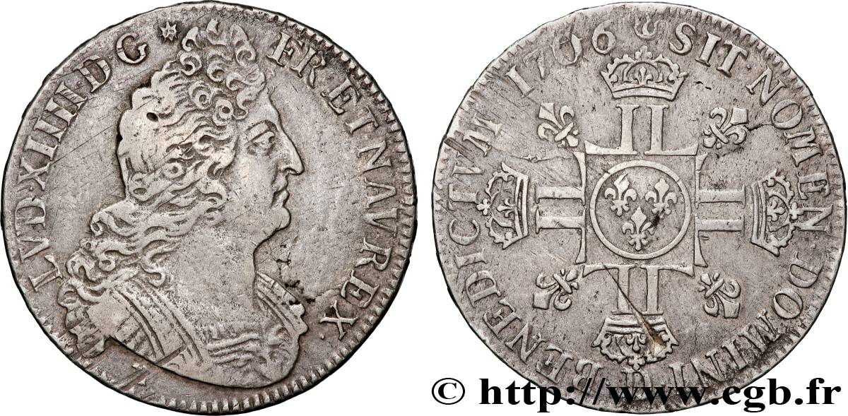 LOUIS XIV  THE SUN KING  Demi-écu aux huit L, 2e type 1706 Lyon VF