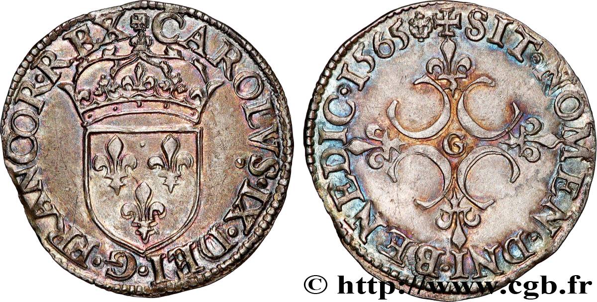 CHARLES IX Sol parisis, 1er type 1565 Poitiers SUP