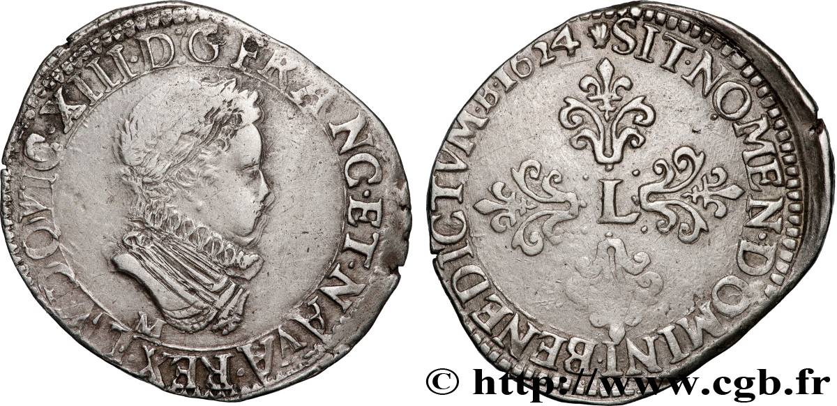 LOUIS XIII LE JUSTE Demi-franc au buste enfantin et fraisé 1624 Toulouse TTB/TTB+