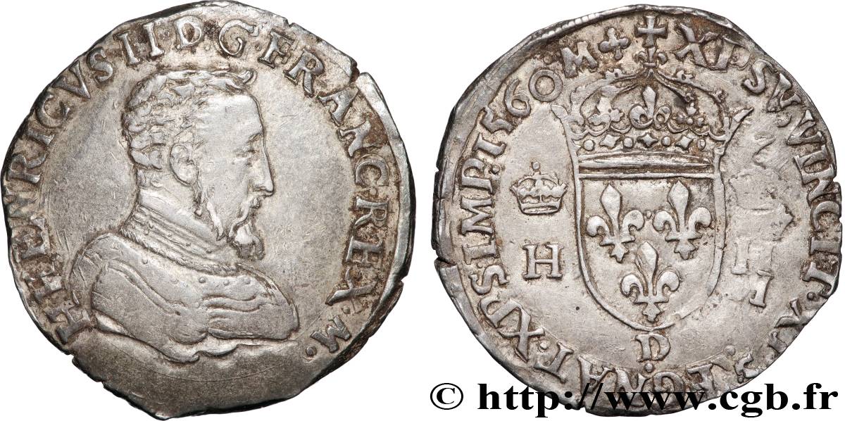 CHARLES IX. COINAGE AT THE NAME OF HENRY II Teston à la tête nue, 1er type 1560 Lyon AU