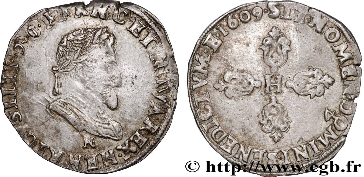 HENRY IV Demi-franc 1609 Montpellier BB/q.SPL