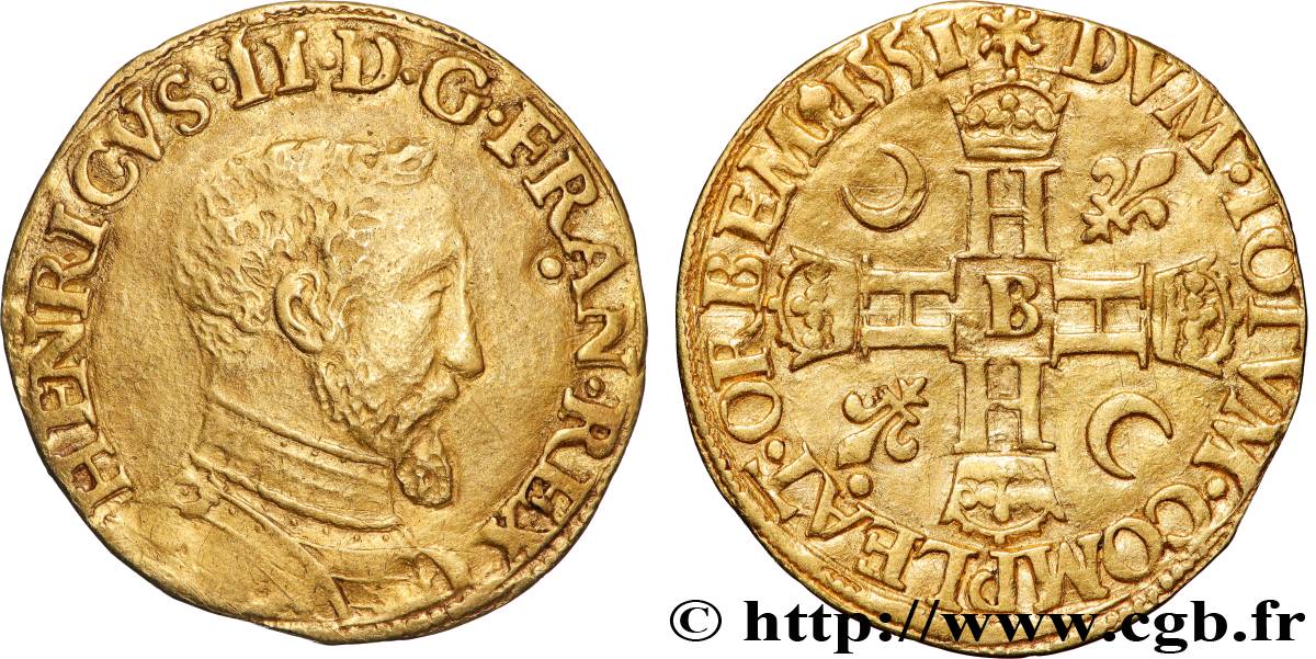 HENRY II Henri d or, 1er type 1551 Rouen MBC+