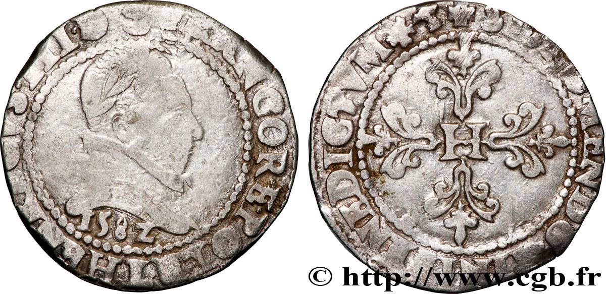 HENRY III Franc au col plat 1582 Bayonne VF/VF