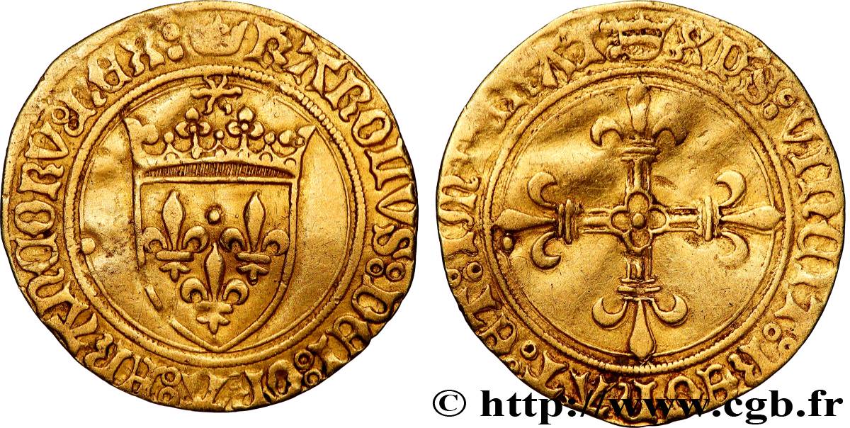 CHARLES VIII Demi-écu d or au soleil n.d. Paris SS