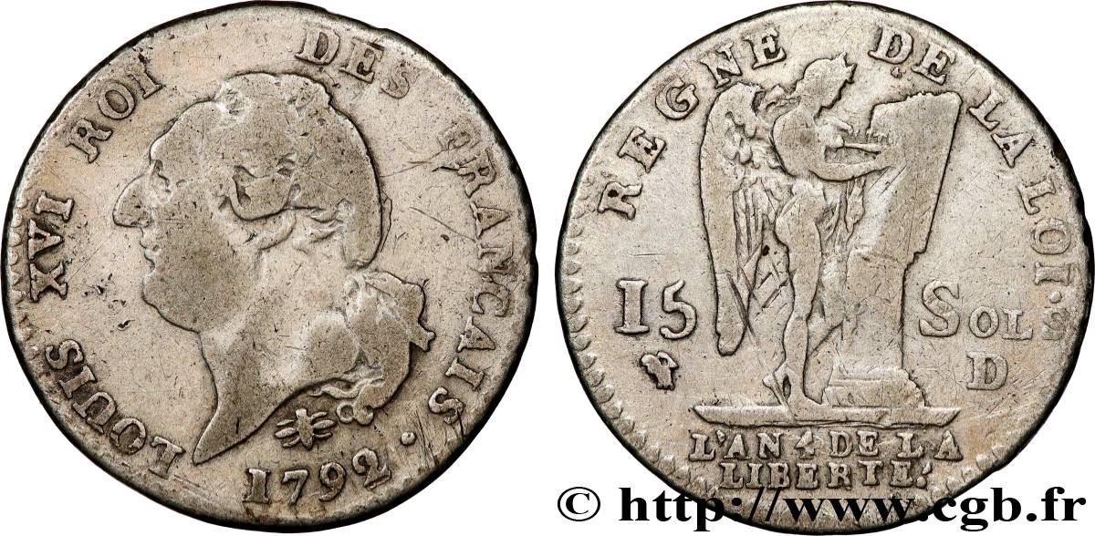 LOUIS XVI 15 sols dit  au génie , type FRANCAIS 1792 Lyon F