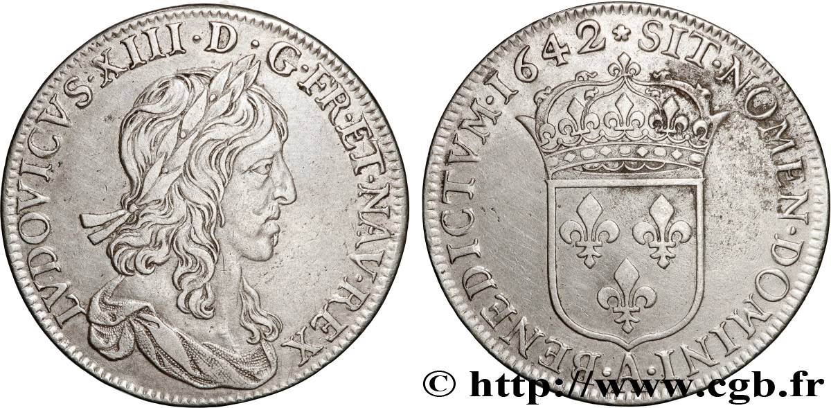 LOUIS XIII LE JUSTE Demi-écu, buste drapé (1er buste de Jean Warin) 1642 Paris, Monnaie de Matignon TTB+/TTB