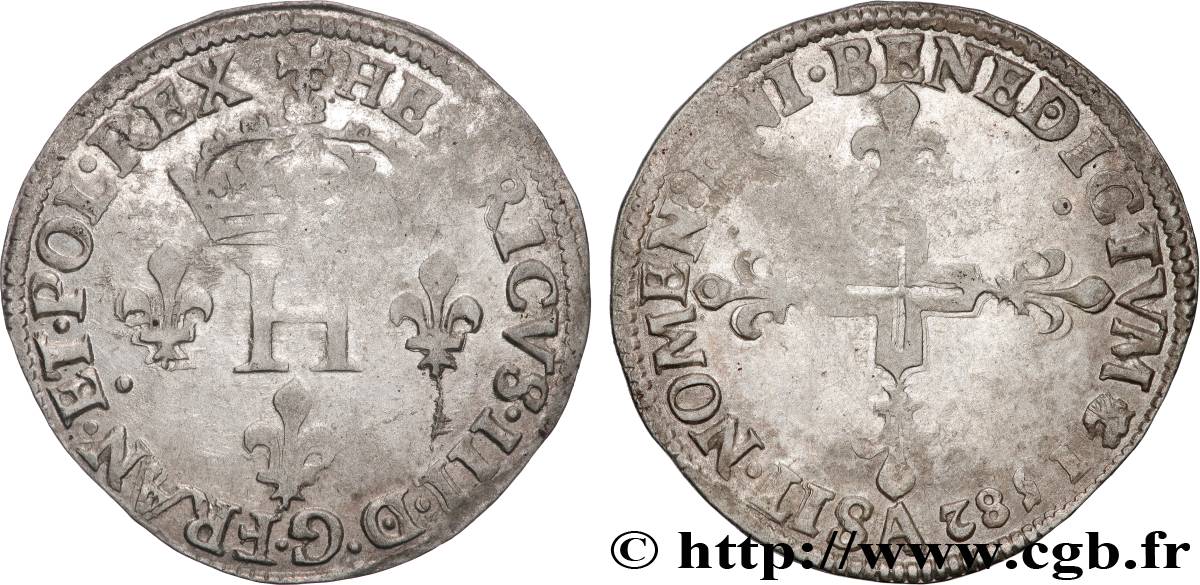 HENRI III Double sol parisis, 2e type 1582 Paris SUP