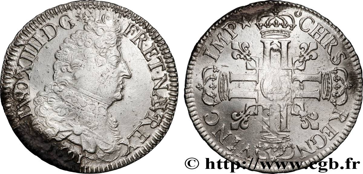 LOUIS XIV  THE SUN KING  Écu aux huit L, 1er type 1691 Paris VF