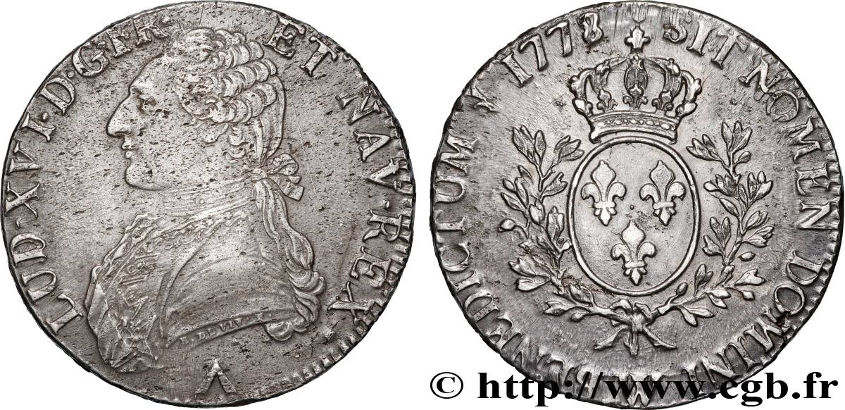 LOUIS XVI Écu aux branches d olivier 1778 Lille XF