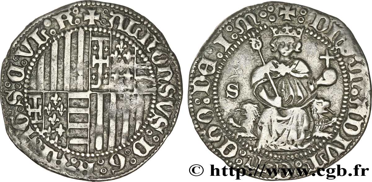 ITALY - NAPLES - KINGDOM OF NAPLES - ALFONSO I THE MAGNANIMOUS (V OF ARAGON) Carlin n.d. Naples XF