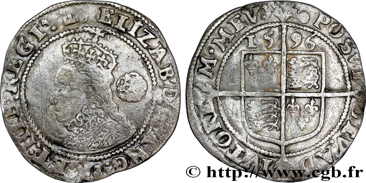 ENGLAND - KINGDOM OF ENGLAND - ELIZABETH I Six pences (5e émission) 1596 Londres VF/VF