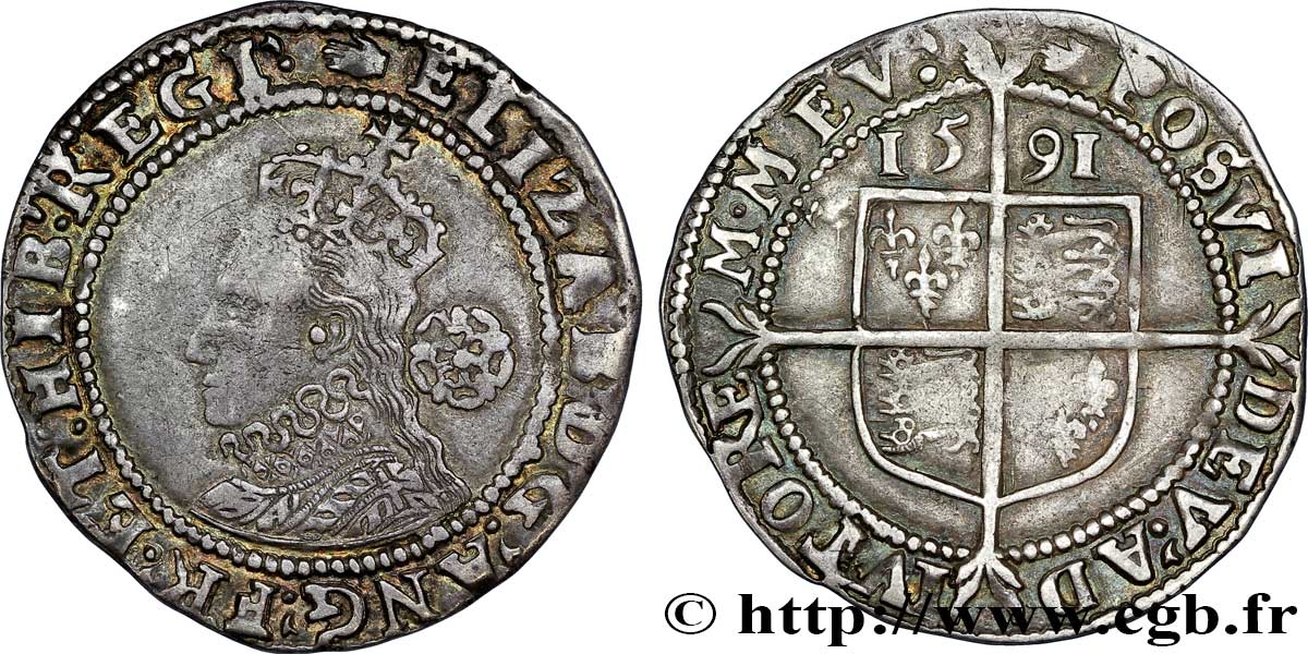 ENGLAND - KINGDOM OF ENGLAND - ELIZABETH I Six pences (5e émission) 1591 Londres VF