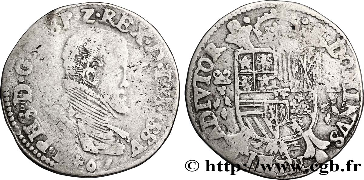 PAYS-BAS ESPAGNOLS - COMTÉ DE FLANDRE - PHILIPPE II D ESPAGNE Cinquième d écu Philippe 1567 Utrecht BC+