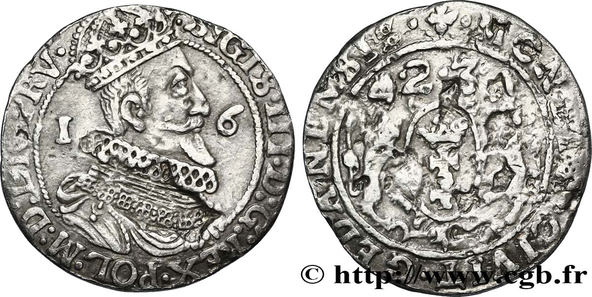 POLONIA - SIGISMONDO III VASA Quart de thaler ou ort koronny 1623 Dantzig BB/q.BB
