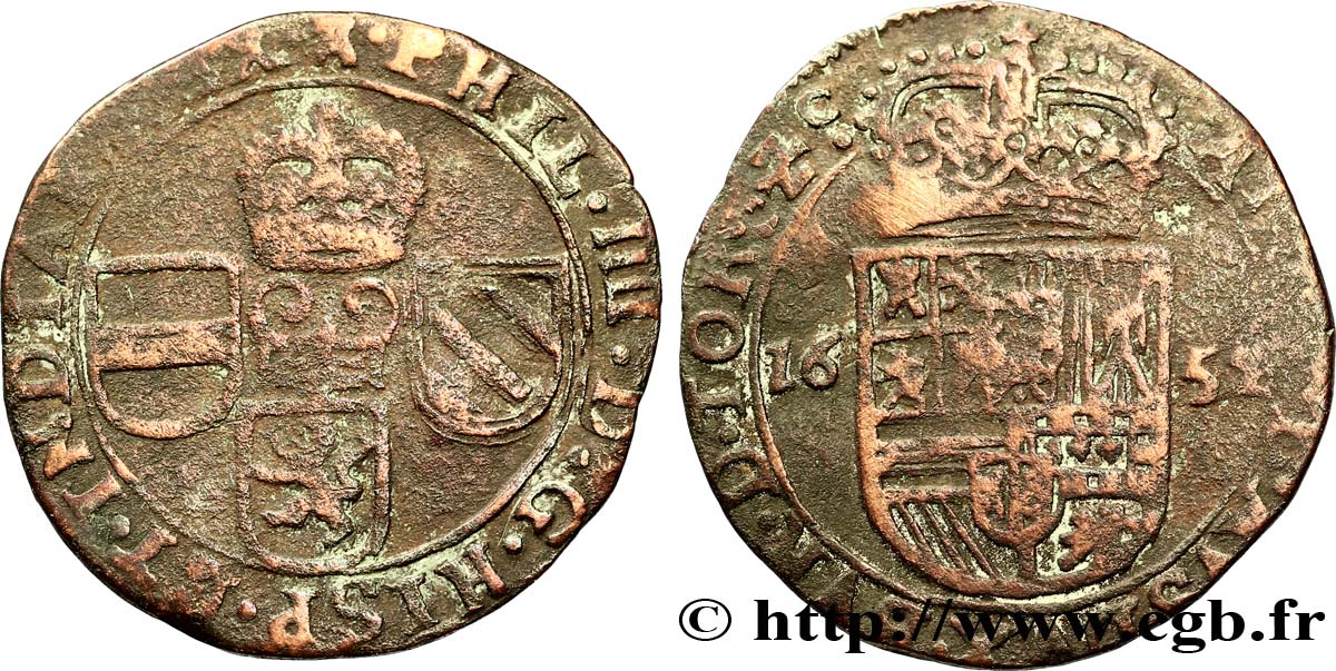PAYS-BAS ESPAGNOLS - TOURNAISIS - PHILIPPE IV Liard 1652 Tournai TB