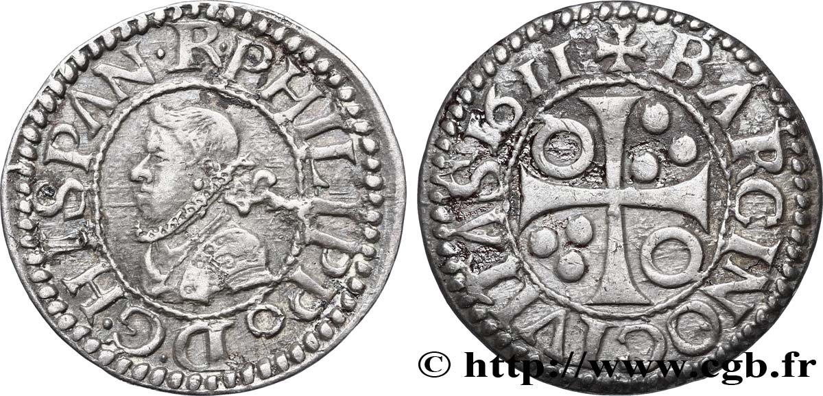 ESPAGNE - ROYAUME D ESPAGNE - PHILIPPE III 1/2 Real 1611 Barcelone SS
