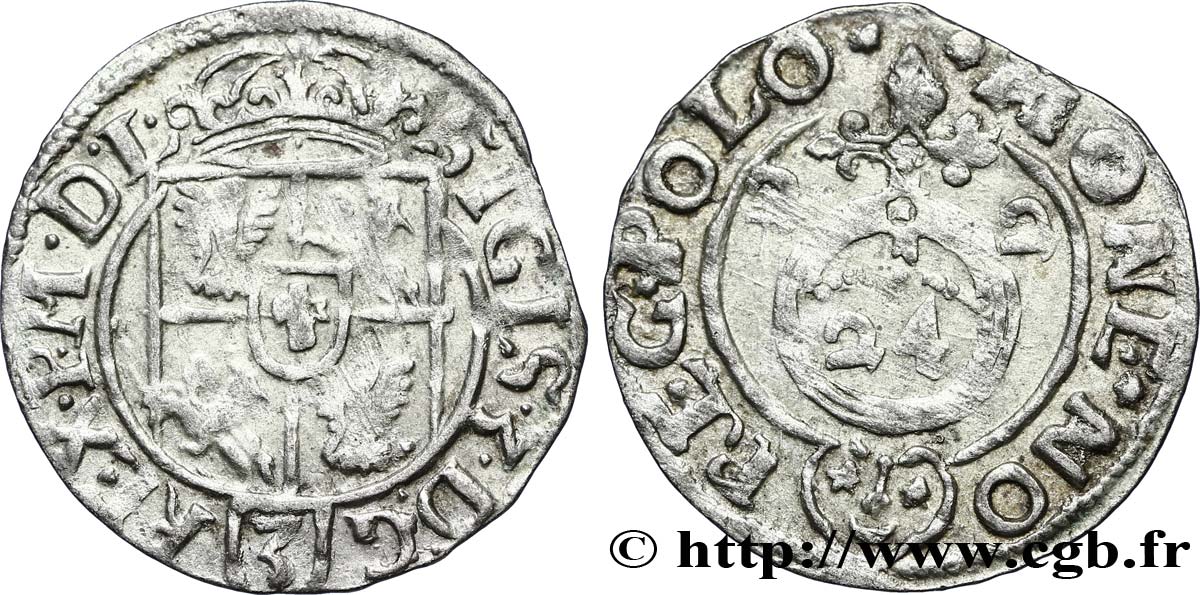 POLONIA - SIGISMONDO III VASA Vingt-quatrième de thaler ou poltorak koronny ou trois polker 1622 Cracovie q.BB
