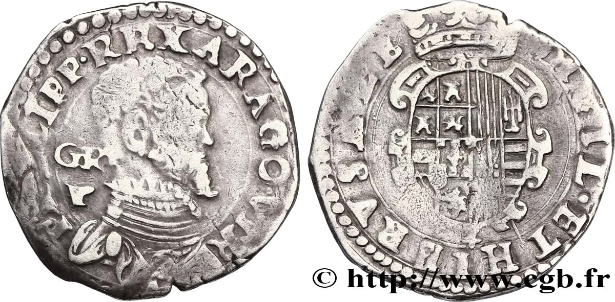ITALY - KINGDOM OF NAPLES - PHILIP II OF SPAIN Demi-ducaton ou cianfroni n.d. Naples VF