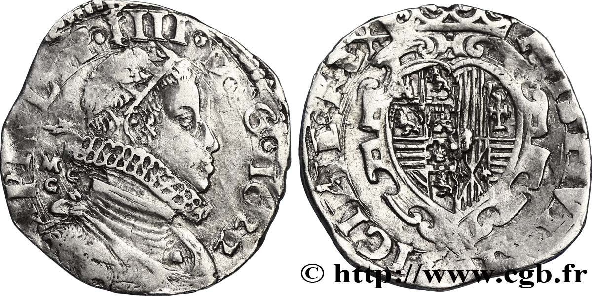 ITALY - KINGDOM OF SICILY - JAMES I - PHILIP IV OF SPAIN Quart de scudo 1622 Naples XF