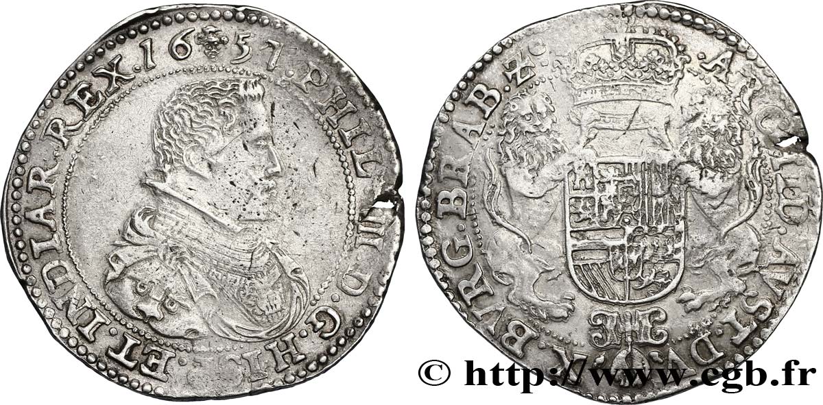 SPANISH NETHERLANDS - DUCHY OF BRABANT - PHILIP IV Ducaton 1657 Bruxelles VF