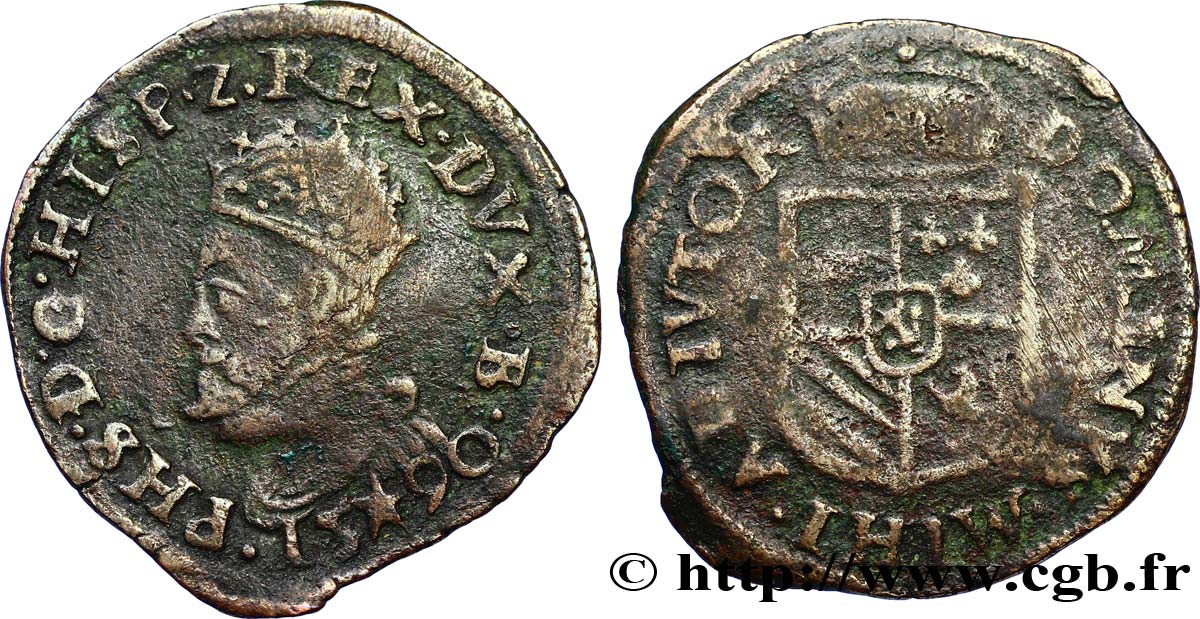 SPANISH LOW COUNTRIES - DUCHY OF BRABANT - PHILIPPE II Liard 1599 Maastricht BC+