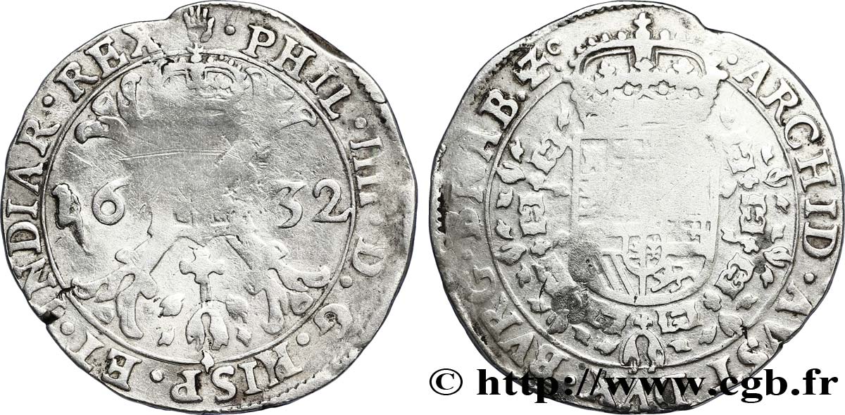 PAYS-BAS ESPAGNOLS - DUCHÉ DE BRABANT - PHILIPPE IV Demi-patagon 1632 Anvers VF