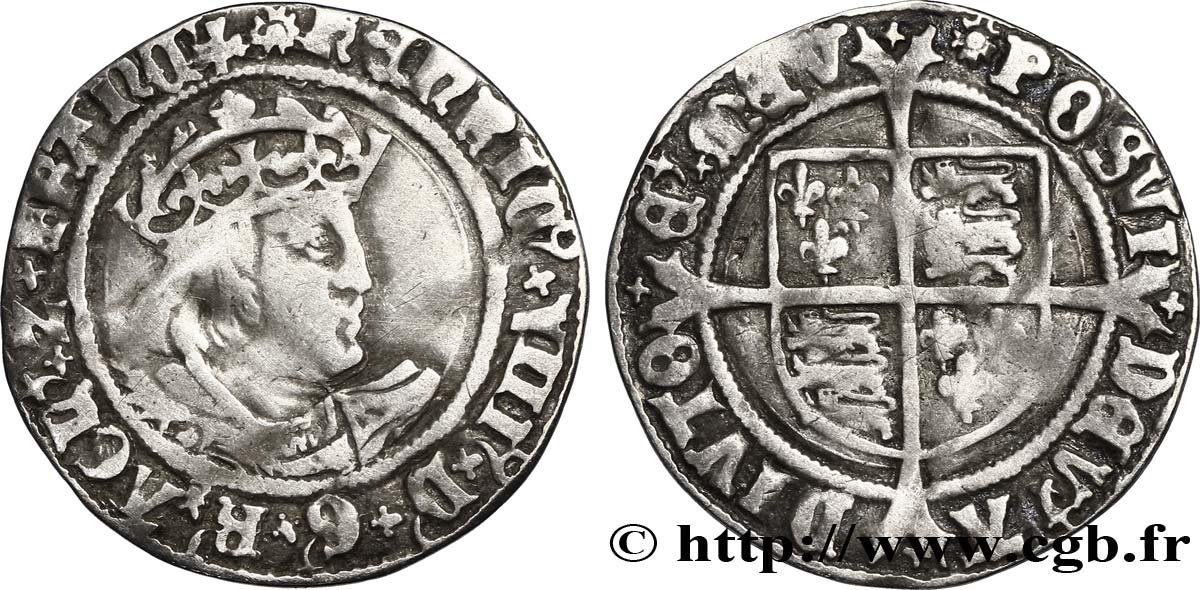 ENGLAND - KINGDOM OF ENGLAND - HENRY VIII Gros n.d. Londres VF