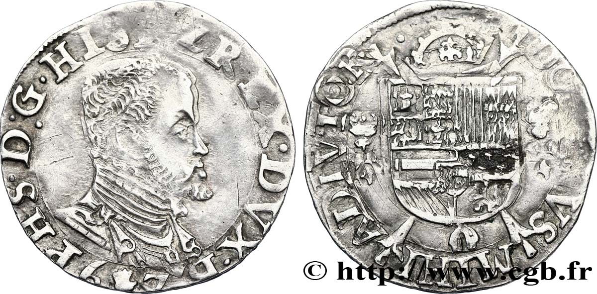 PAYS-BAS ESPAGNOLS - DUCHÉ DE BRABANT - PHILIPPE II D ESPAGNE Cinquième d écu Philippe 1567 Anvers TB+