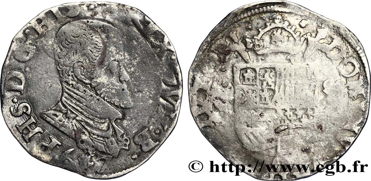 SPANISCHE NIEDERLANDE - HERZOGTUM BRABANT - PHILIPPE II Cinquième d écu philippe 1567 Anvers fS/S