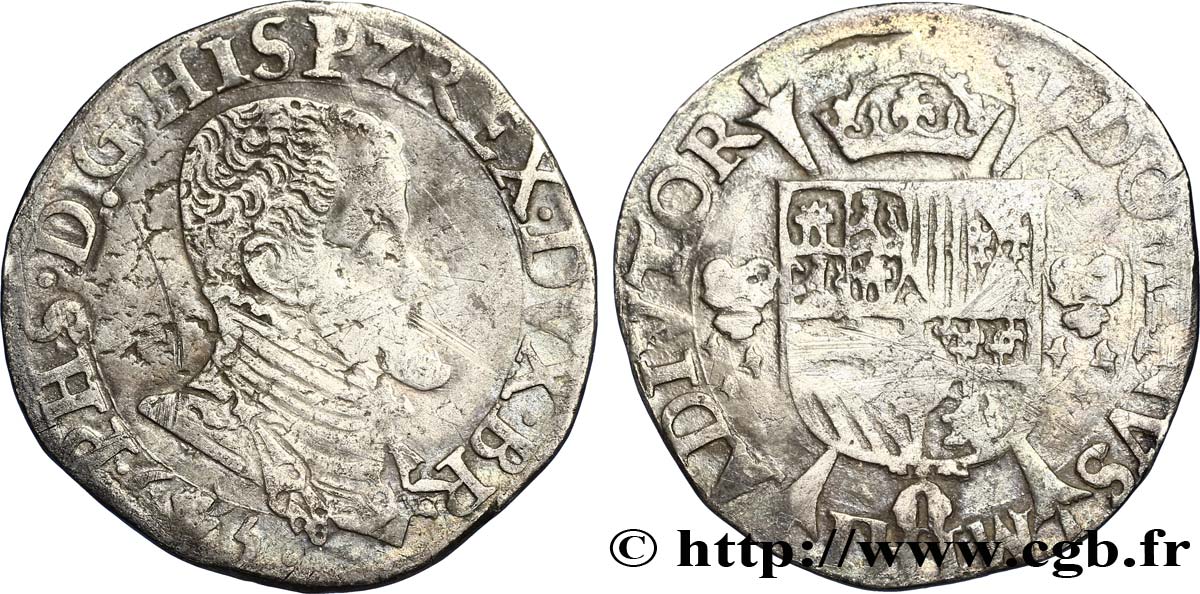PAYS-BAS ESPAGNOLS - DUCHÉ DE BRABANT - PHILIPPE II D ESPAGNE Cinquième d écu philippe 1565 Anvers TB+