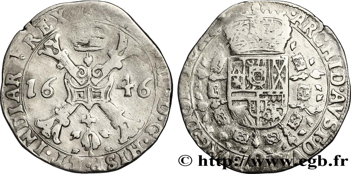SPANISH NETHERLANDS - TOURNAISIS - PHILIP IV Demi-patagon 1646 Tournai VF