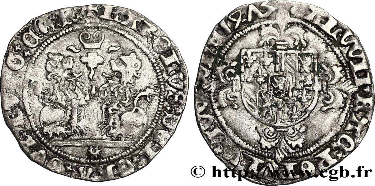 FLANDERS - COUNTY OF FLANDERS - CHARLES THE BOLD Double briquet 1475  XF
