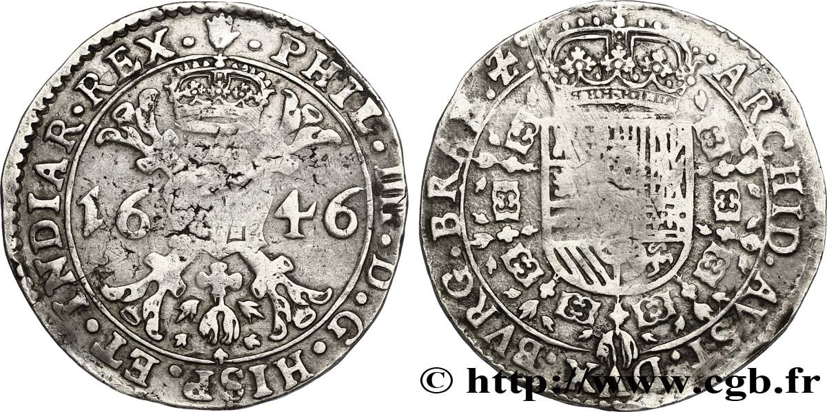 SPANISH NETHERLANDS - DUCHY OF BRABANT - PHILIP IV Patagon 1646 Anvers XF