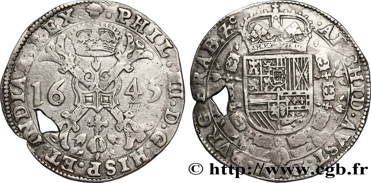 PAYS-BAS ESPAGNOLS - DUCHÉ DE BRABANT - PHILIPPE IV Patagon 1645 Bruxelles fSS