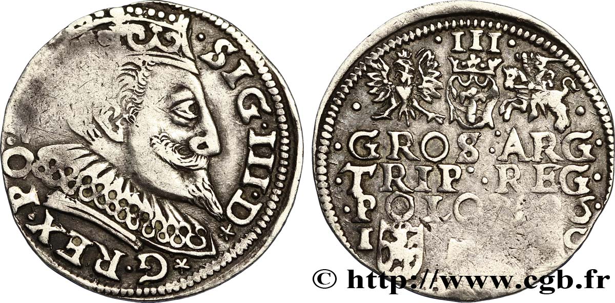 POLONIA - SIGISMUNDO III VASA Trois groschen ou trojak koronny 1596 Cracovie BC+