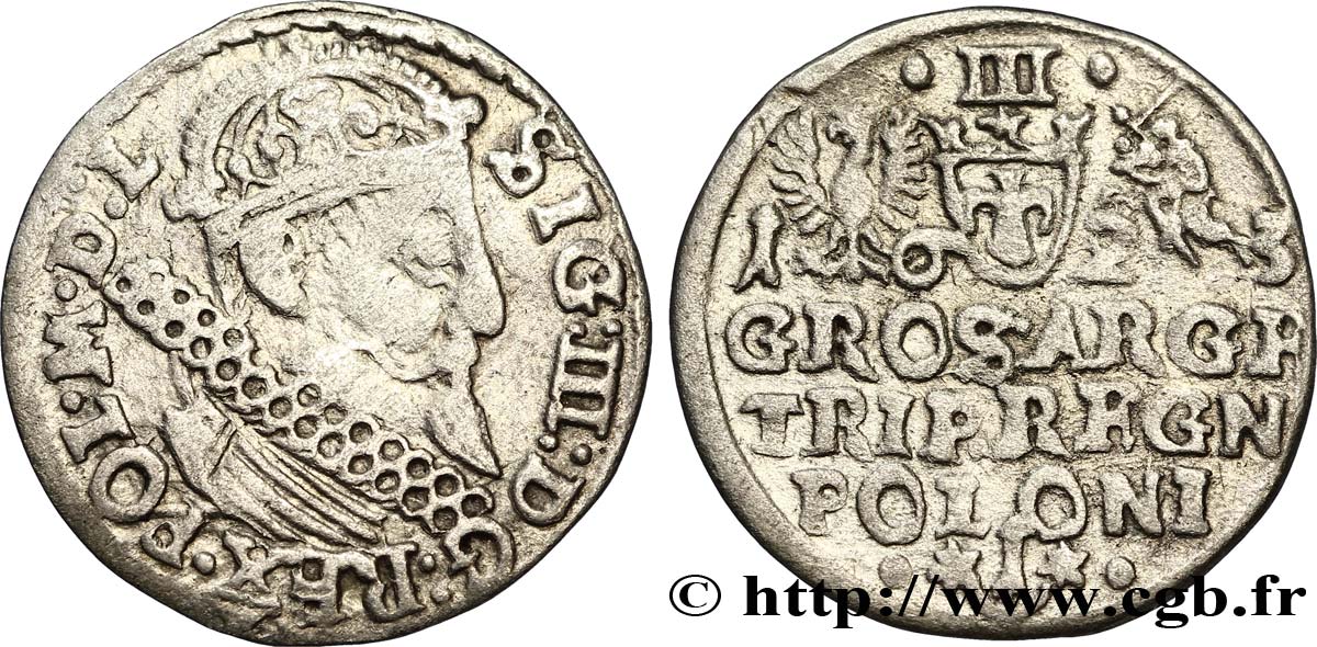 POLONIA - SIGISMUNDO III VASA Trois groschen ou trojak koronny 1623 Cracovie BC+